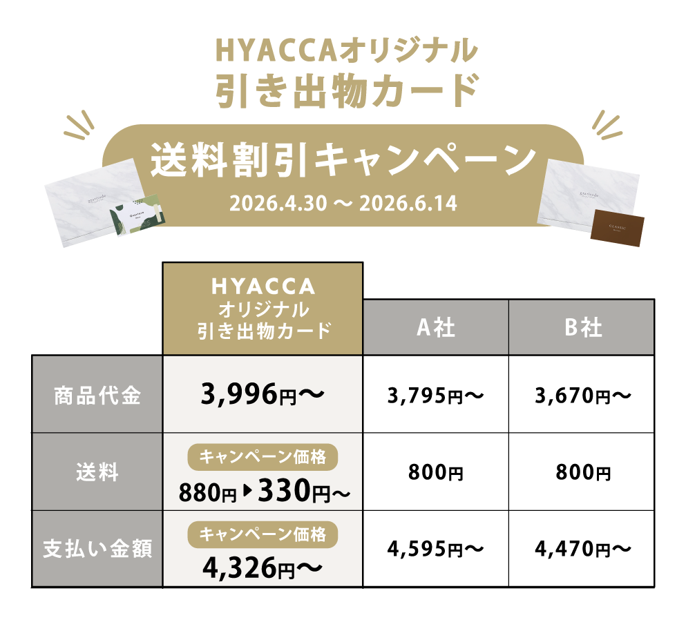 HYACCAオリジナル引き出物カード送料割引キャンペーン